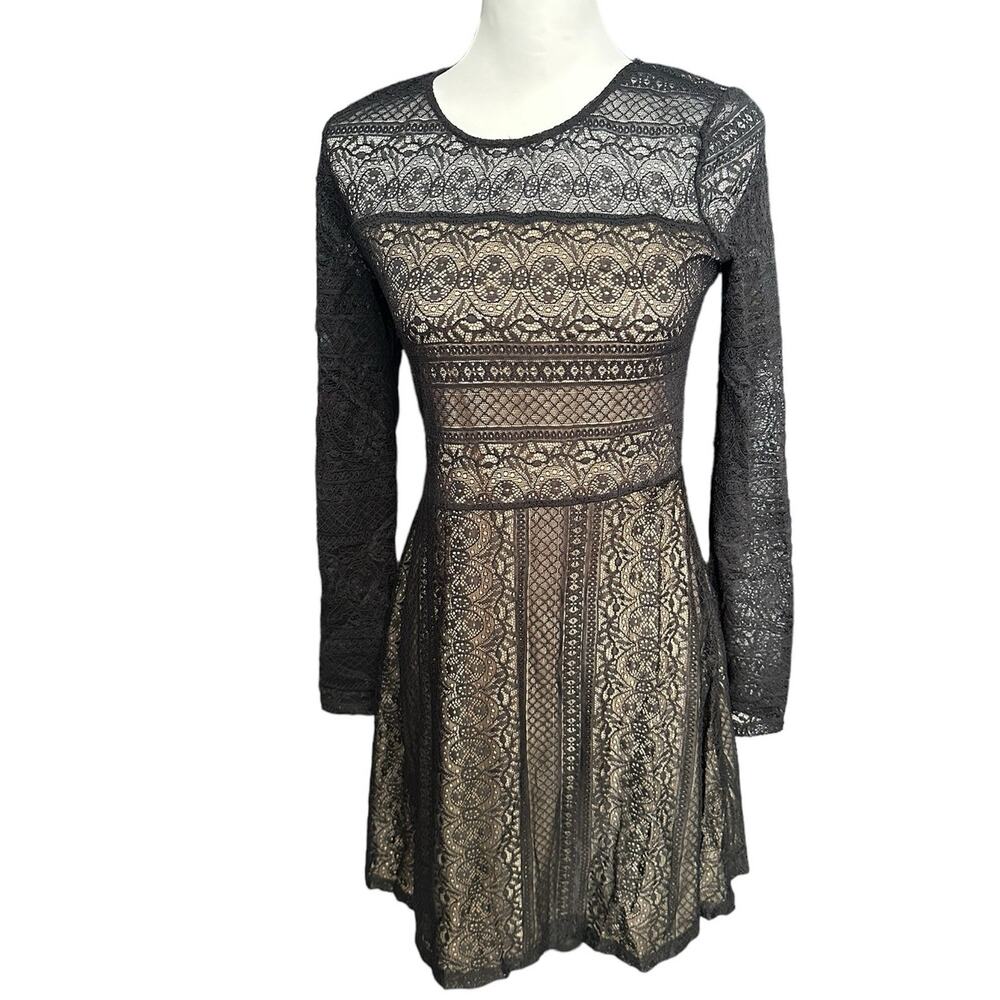 Altar'd State 3/4 Sleeve Dress Black Tan Medium